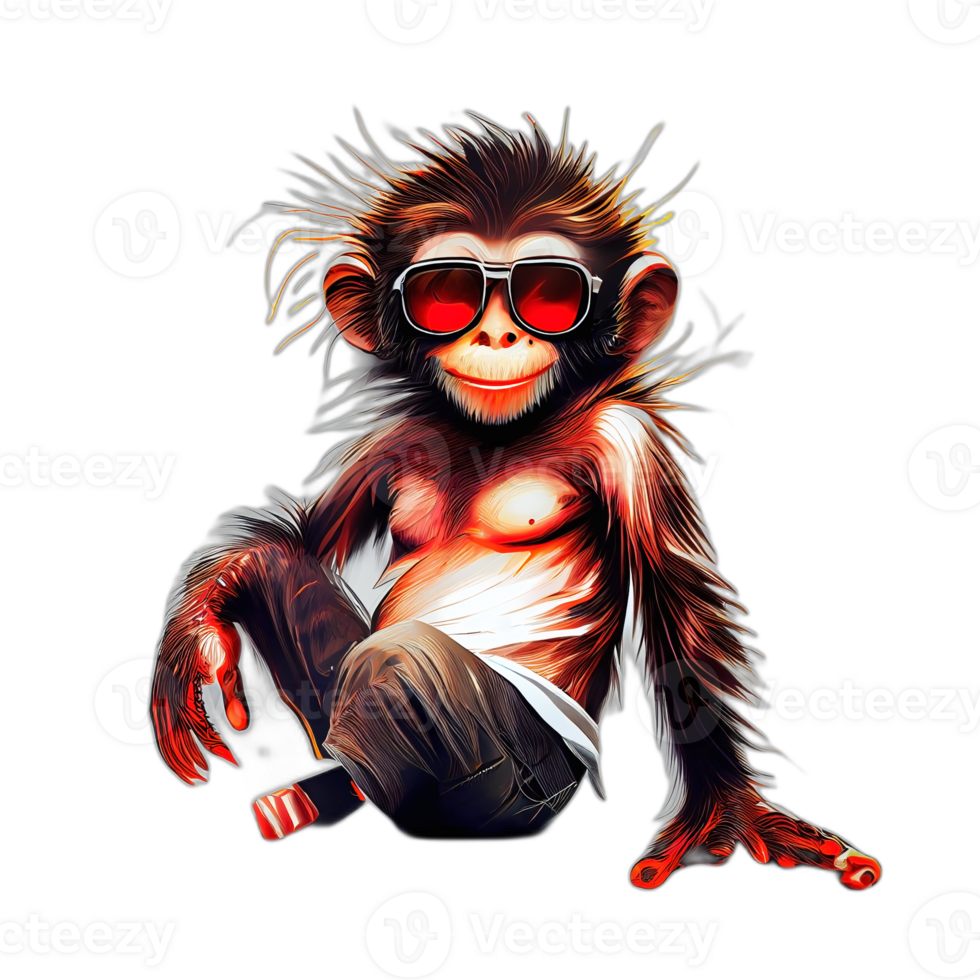 Colorful monkey ape artwork illustration t-shirt design, transparent background, png