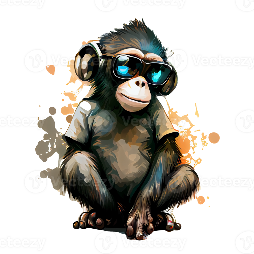 Colorful monkey ape artwork illustration t-shirt design, transparent background, png