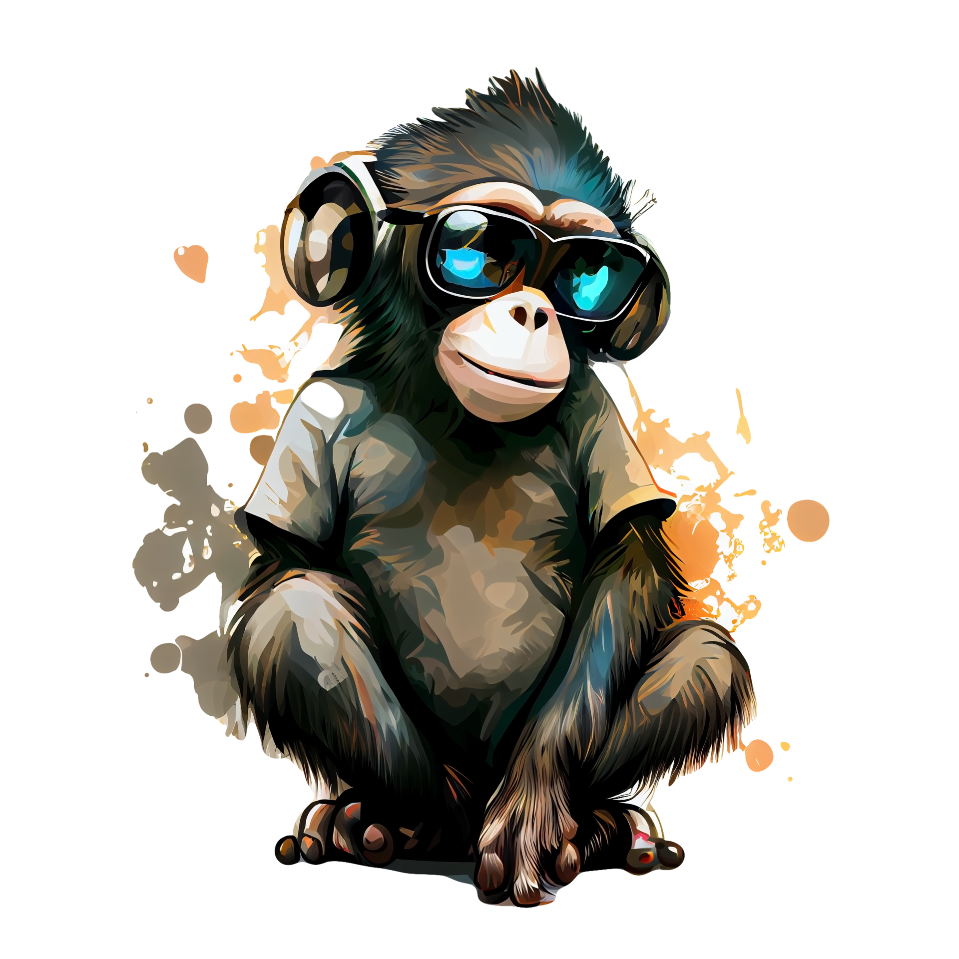 Colorful monkey ape artwork illustration t-shirt design, transparent