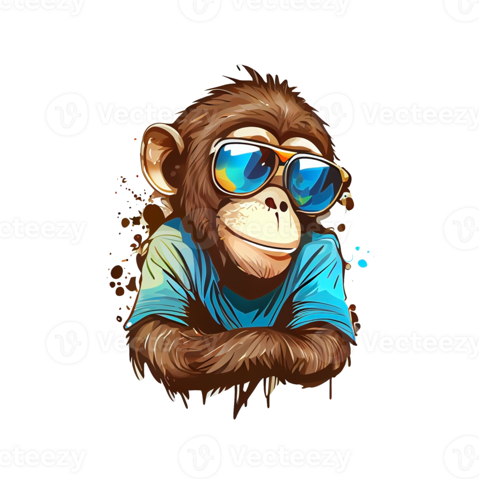 Colorful monkey ape artwork illustration t-shirt design, transparent