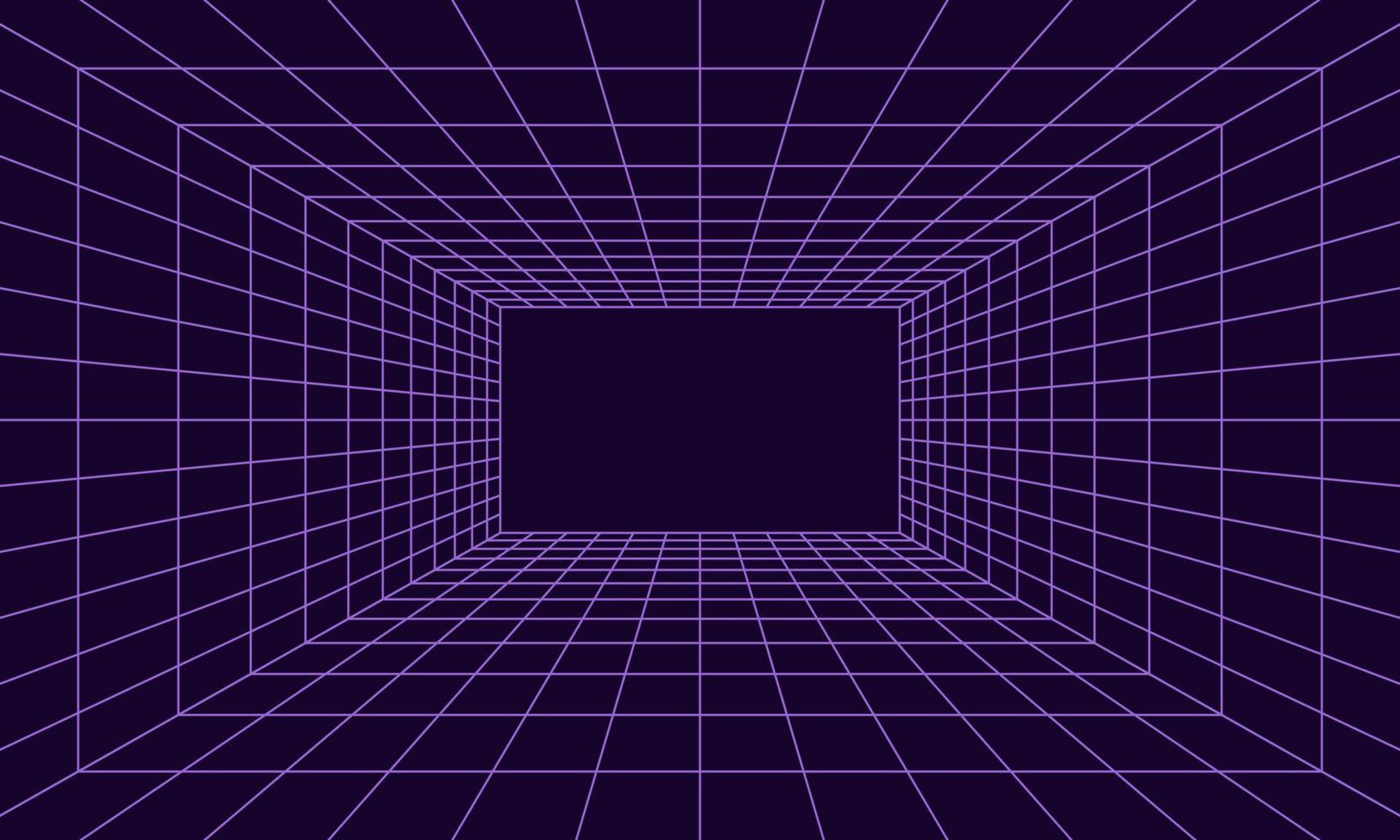 Grid room in perspective in 3d style. Indoor wireframe from  violet laser beam,  digital empty box. Abstract geometric design vector