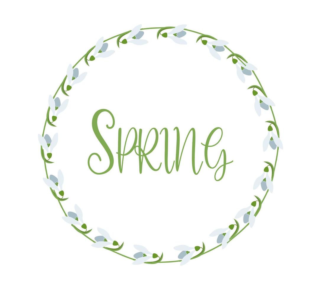 Snowdrops hand drawn flower wreath. Spring is coming. Snowdrop day. Design Element for Spring Holidays Greeting Cards, Invitations vector