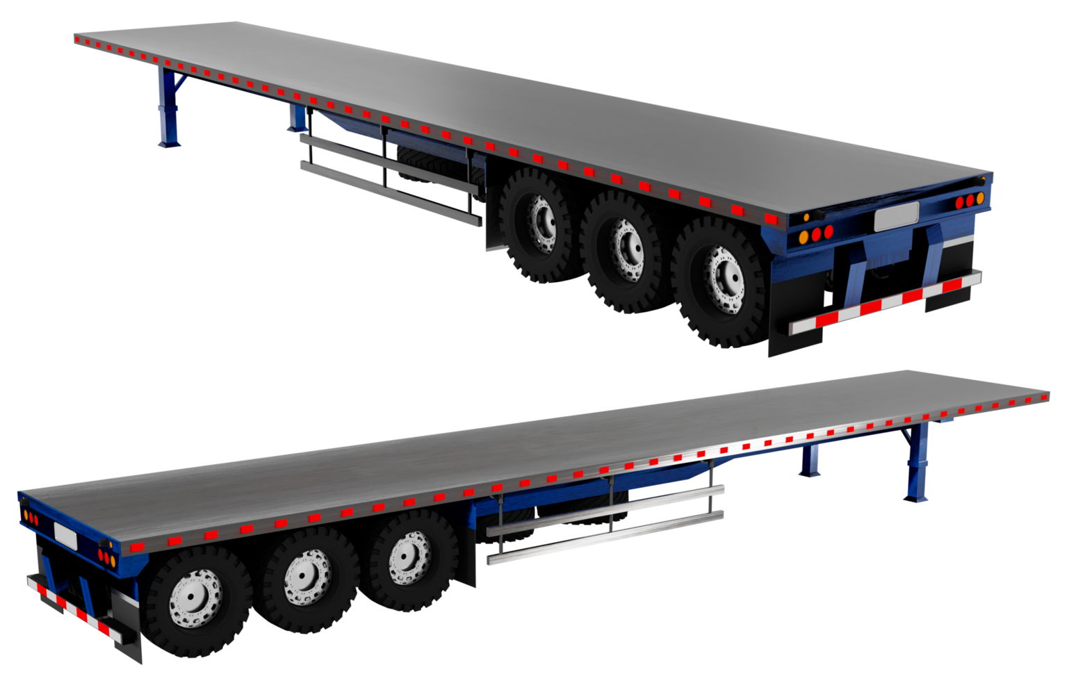 truck trailer, render png, 3d, without background, blue color, two sides, modeling png