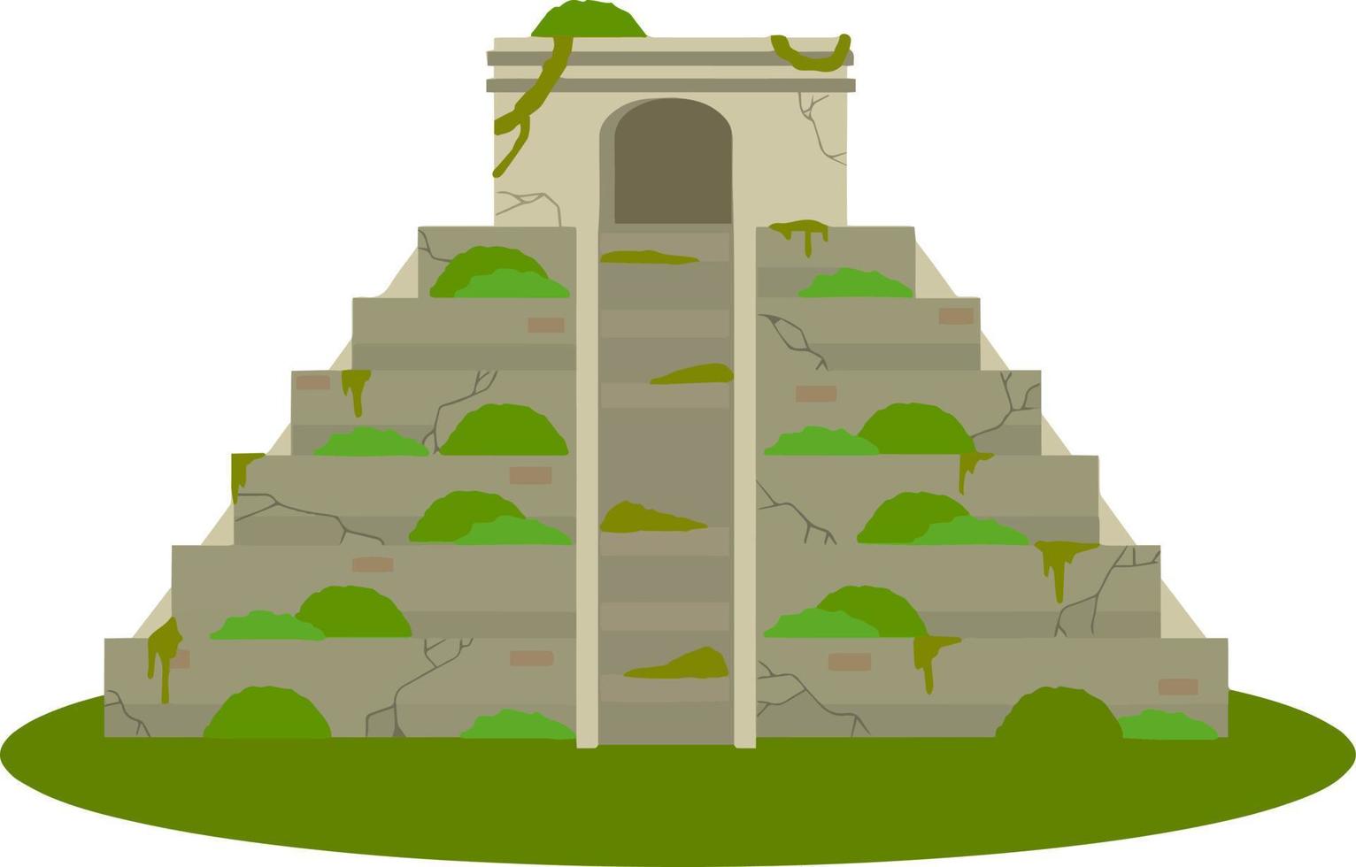 Mayan pyramid. Ancient American culture. Building in green jungle. Tourist attraction of Mexico. Stepped abandoned temple. An old mysterious civilization. Cartoon flat illustration vector