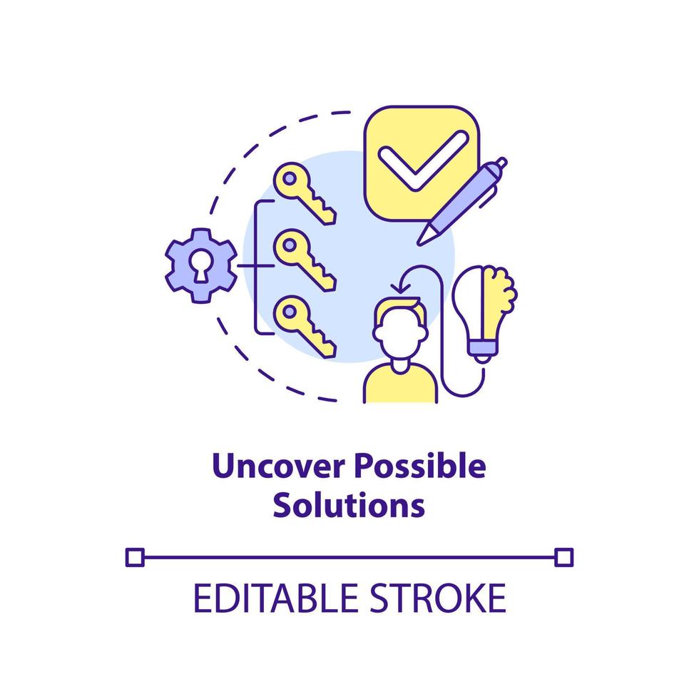 Uncover possible solutions concept icon. Build strategy. Structure of case study abstract idea thin line illustration. Isolated outline drawing. Editable stroke vector