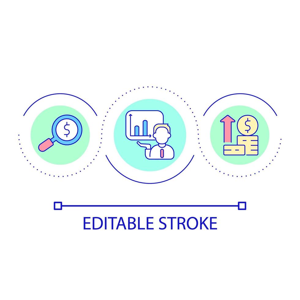 Financial analytics for business loop concept icon. Search opportunity for investment abstract idea thin line illustration. Isolated outline drawing. Editable stroke vector