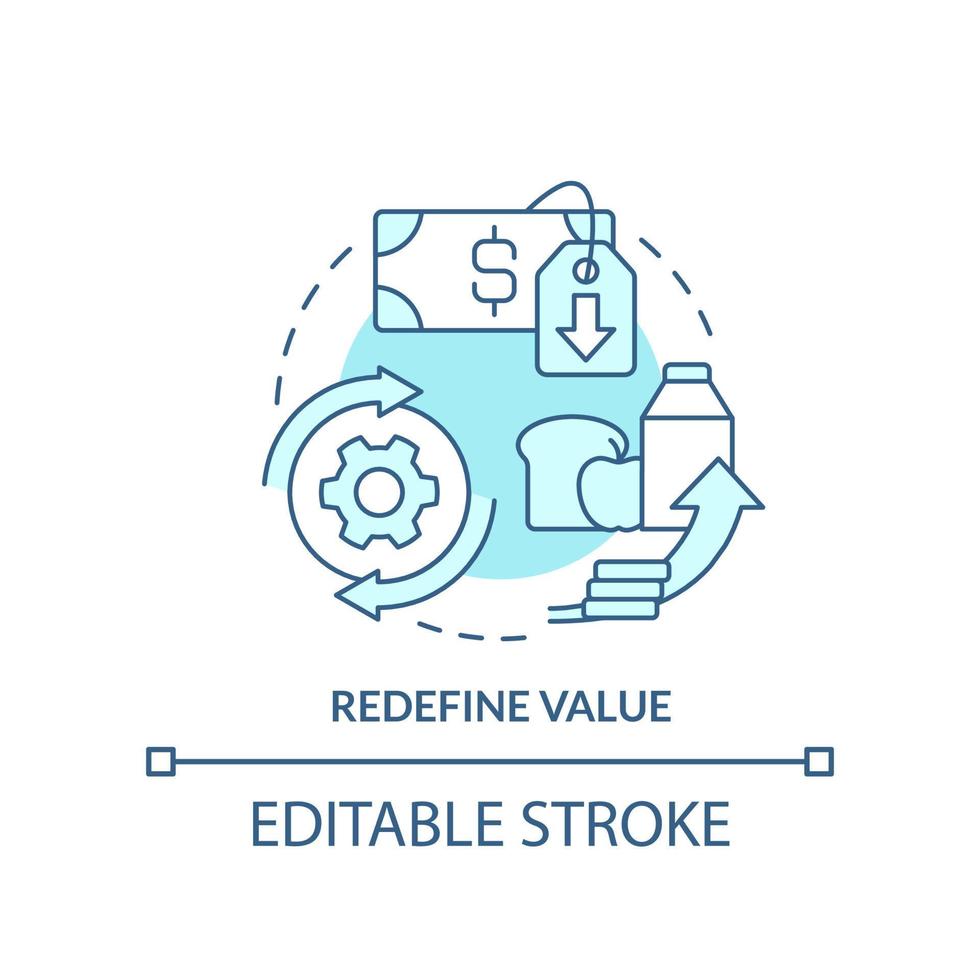 Redefine values turquoise concept icon. Change product package size. Managing prices abstract idea thin line illustration. Isolated outline drawing. Editable stroke vector