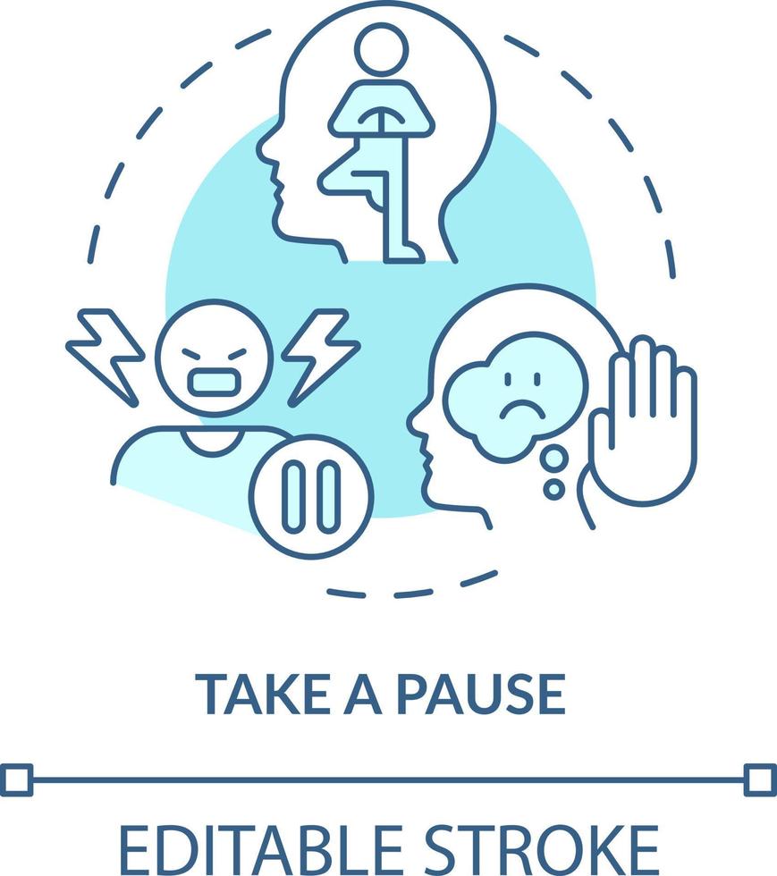 Take pause turquoise concept icon. Regulate feelings. Emotional regulation skills abstract idea thin line illustration. Isolated outline drawing. Editable stroke vector