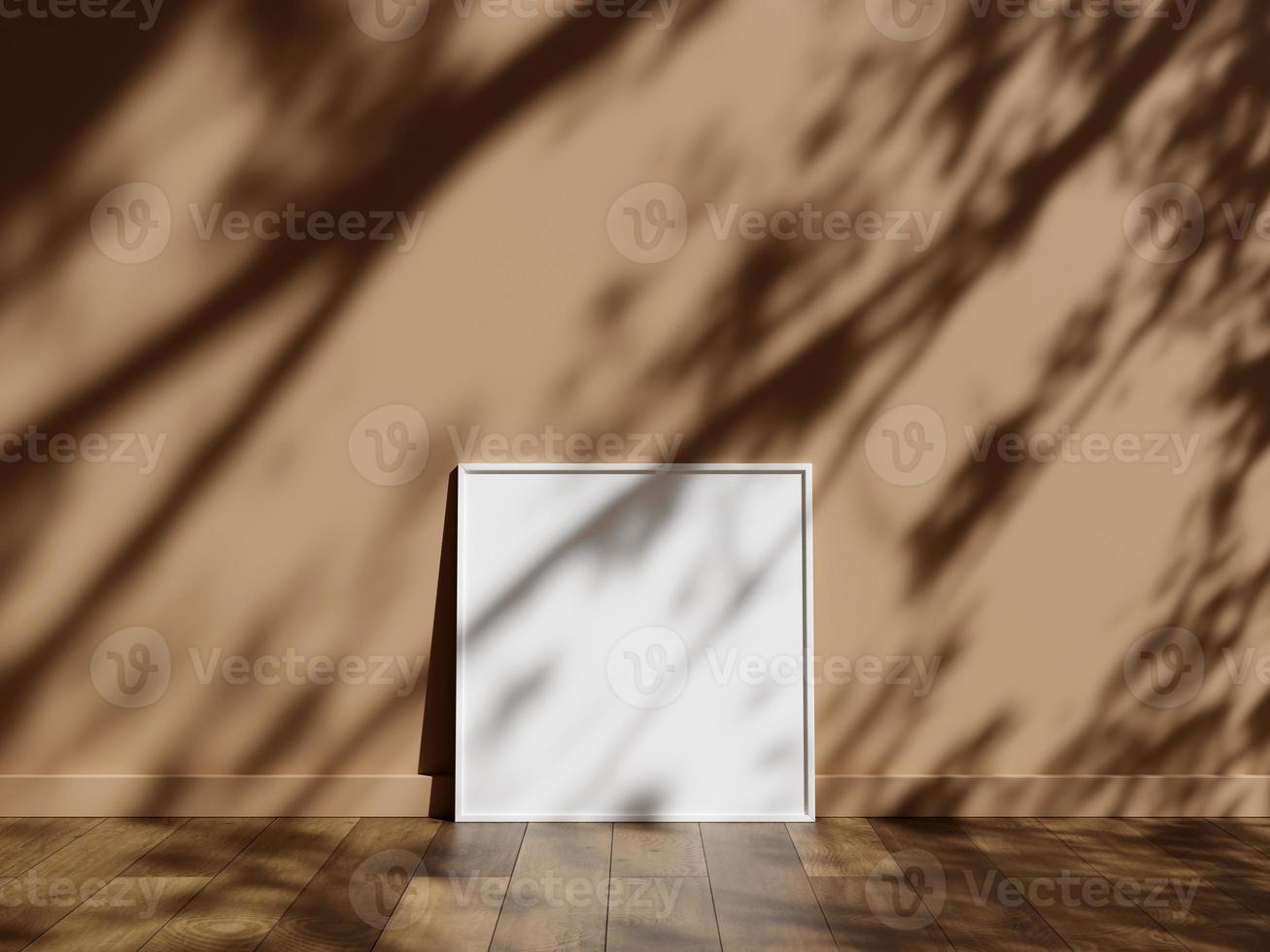 Minimal picture poster frame mockup on wooden floor with shadow photo