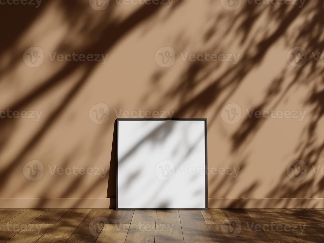 Minimal picture poster frame mockup on wooden floor with shadow photo