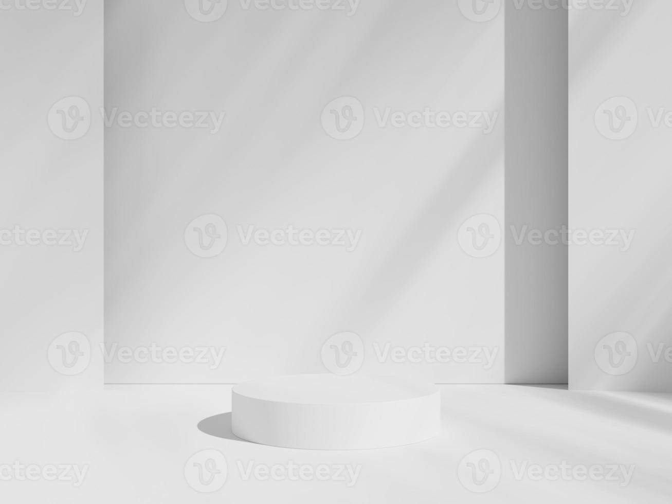 Geometric cylinder shape background in the white and grey studio room minimalist mockup for podium display or showcase photo