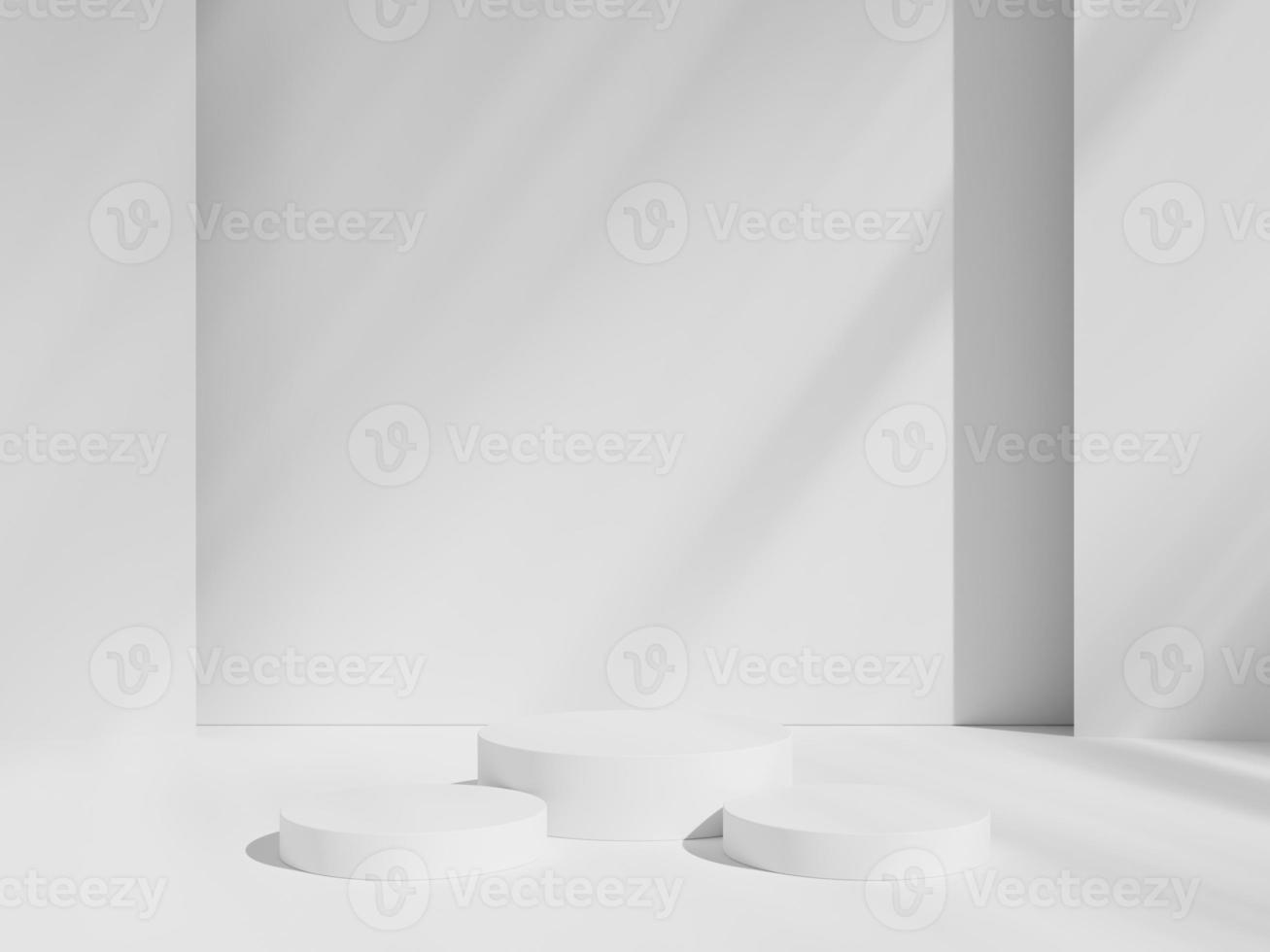 Geometric cylinder shape background in the white and grey studio room minimalist mockup for podium display or showcase photo
