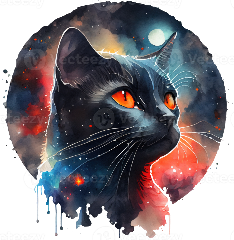 Celestial Black Cat Watercolor png