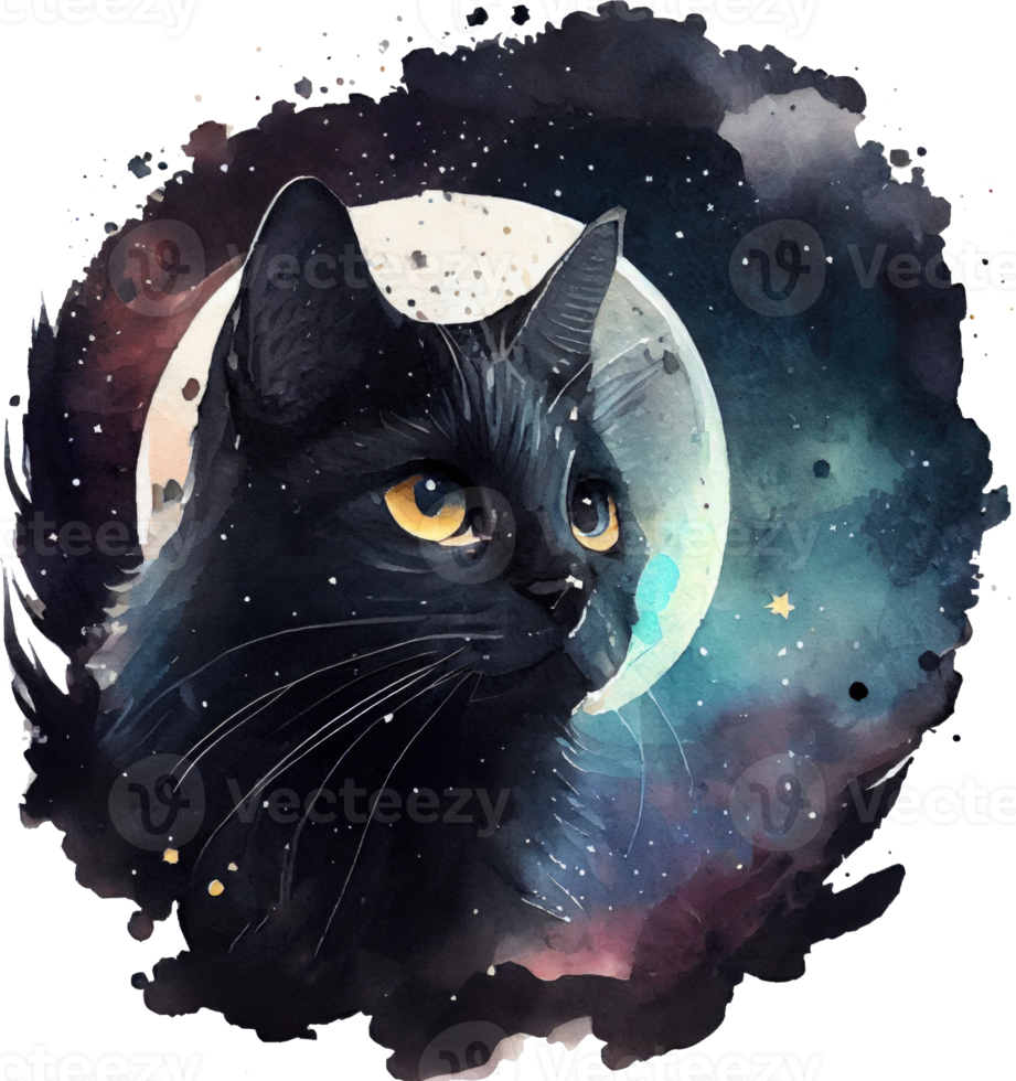 Celestial Black Cat Watercolor png
