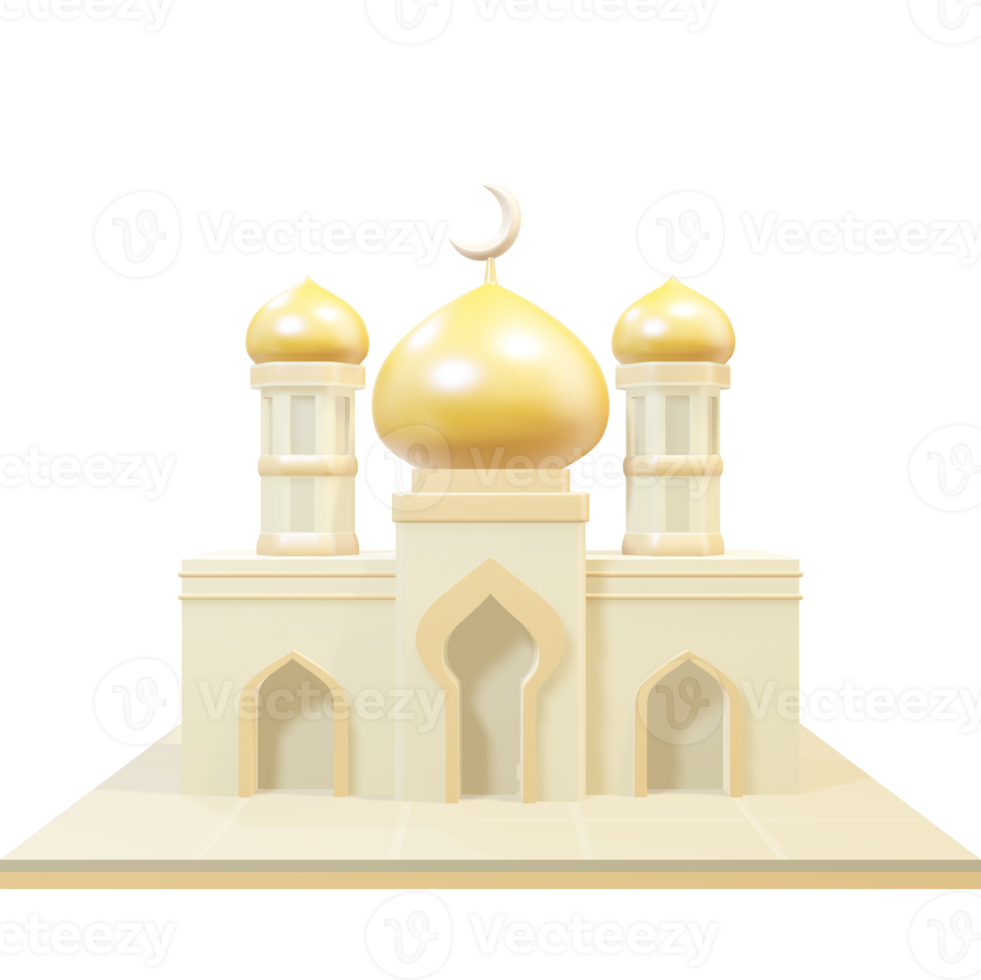 Front view of the 3D yellow dome mosque png