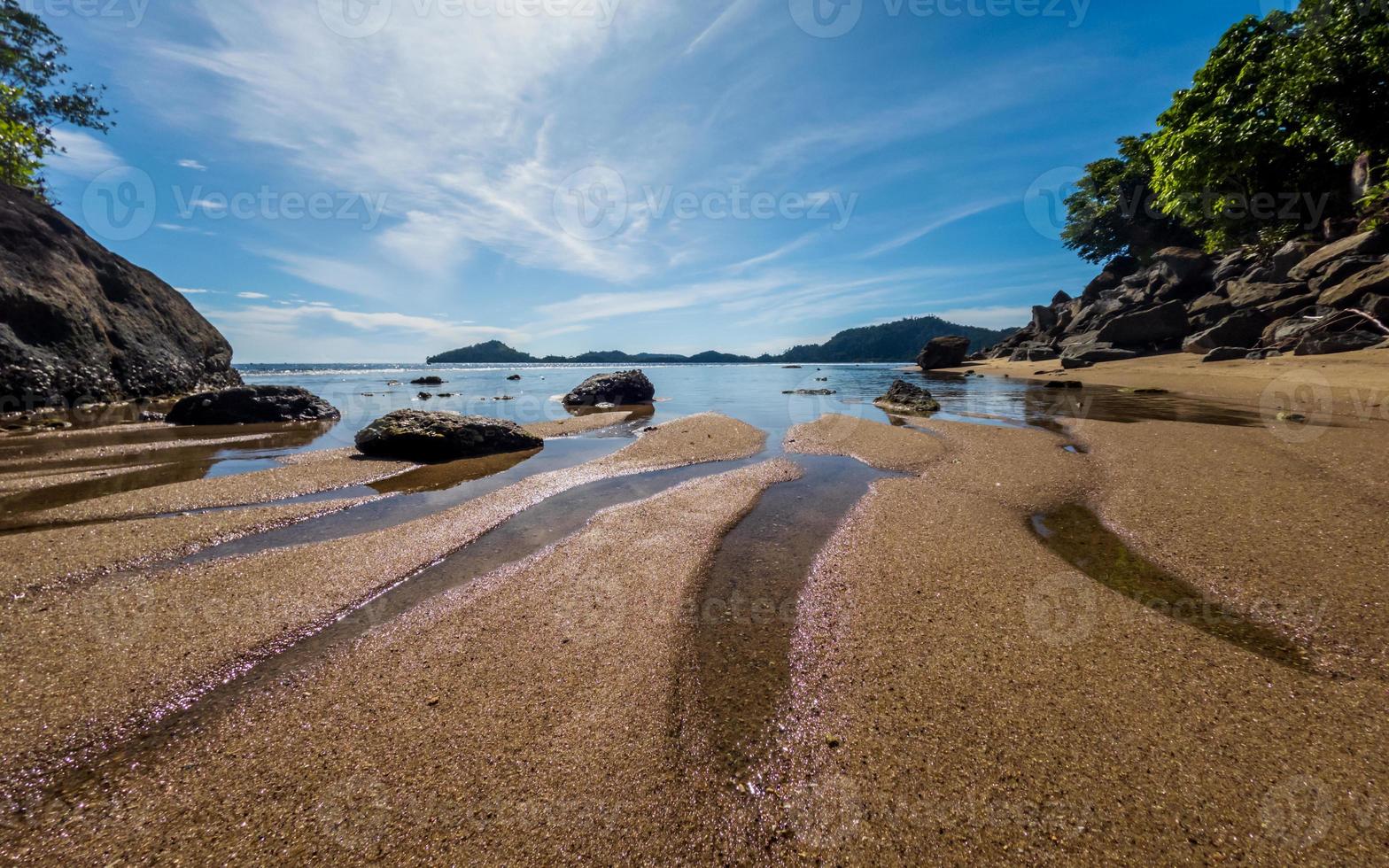 Tropical beach with rocks in West Sumatra coast, Indonesia photo