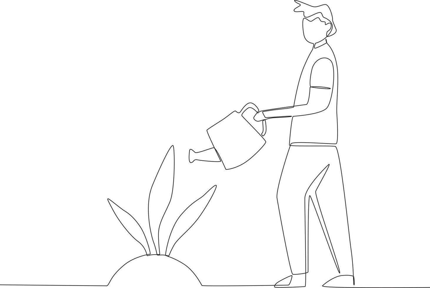 un hombre riego plantas vector