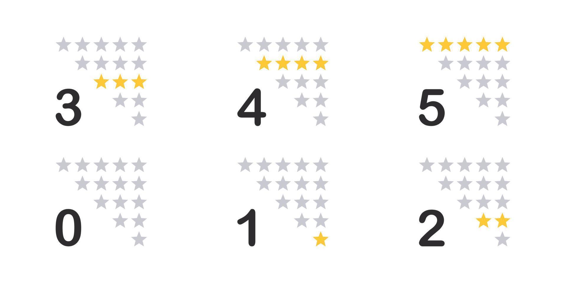 Customer review stars. 5 stars positive review. Rate icons set. Feedback icons. Vector scalable graphics