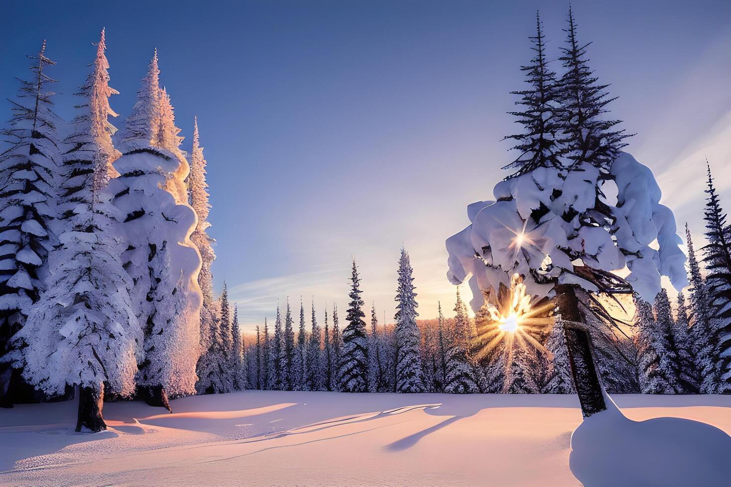 winter sunset in a winter wonderland landscape by photo