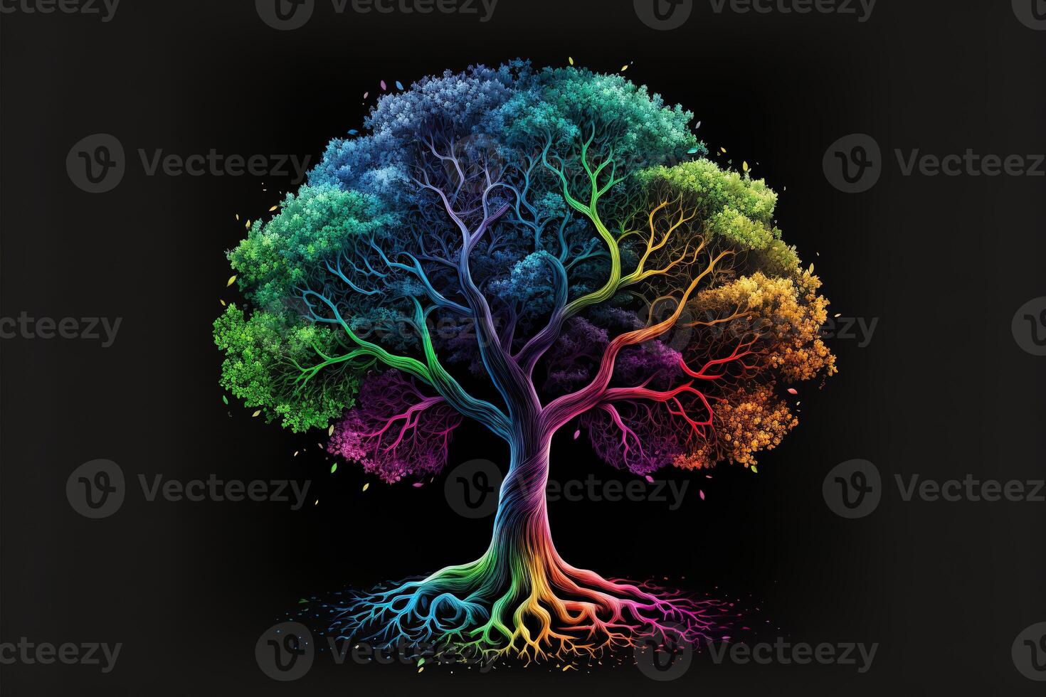 Rainbow tree isolated black background by photo