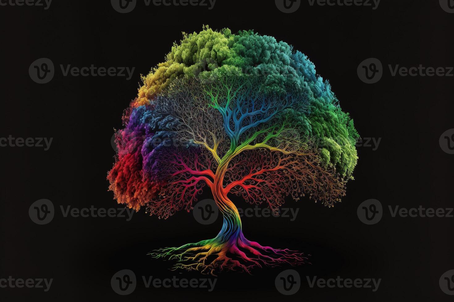 Rainbow tree isolated black background by photo