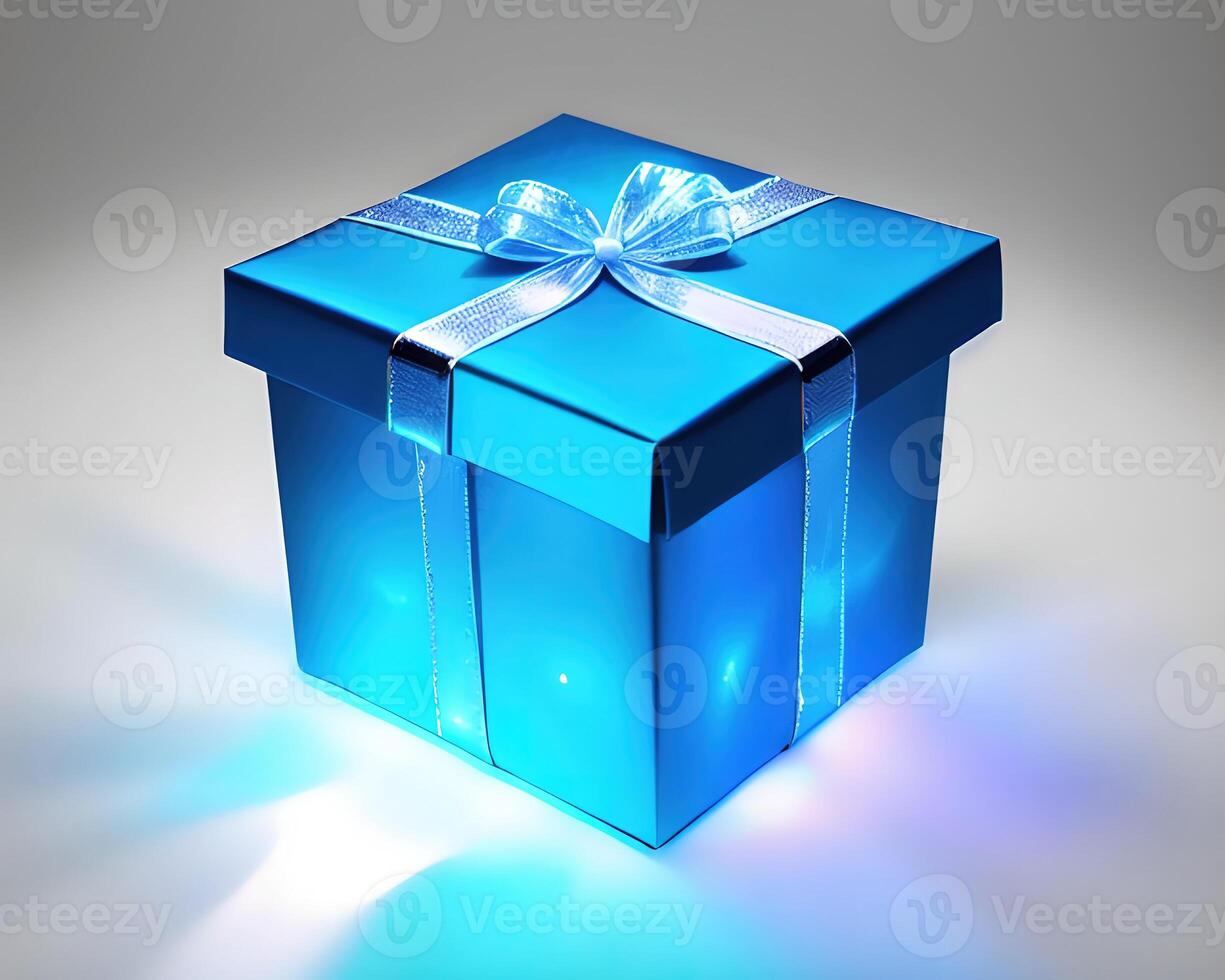 realistic gift box with magical shining light by photo