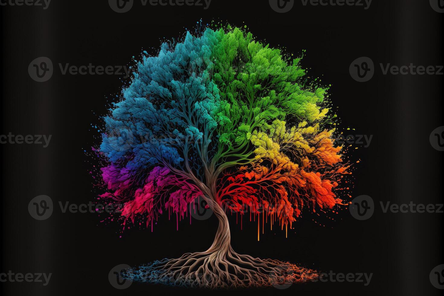 Rainbow tree isolated black background by photo