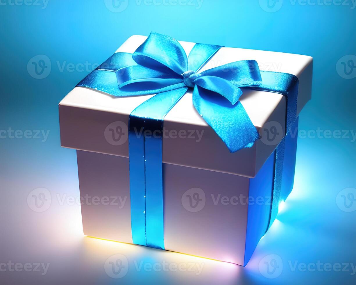 realistic gift box with magical shining light by photo