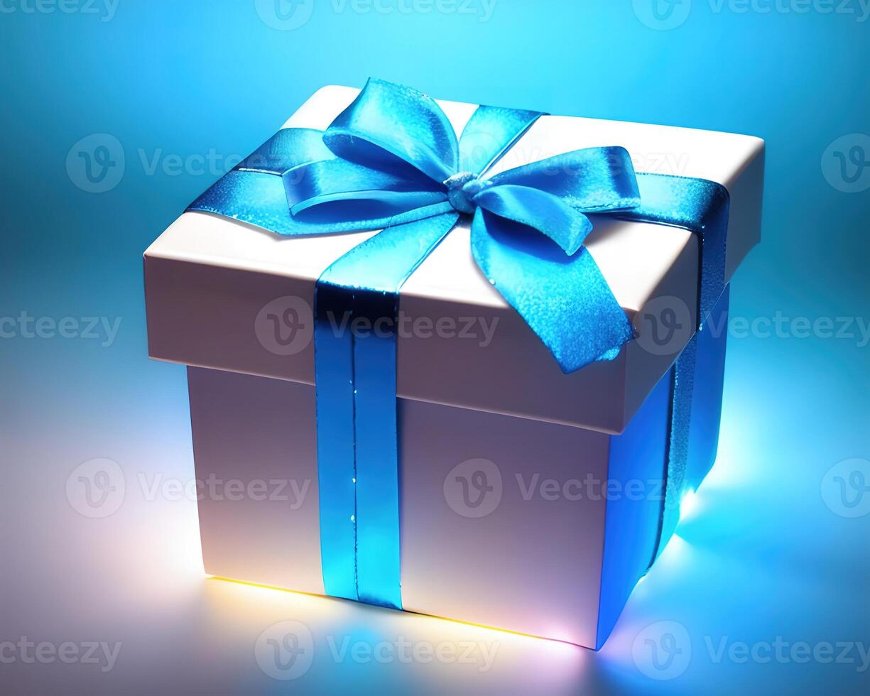 realistic gift box with magical shining light by photo