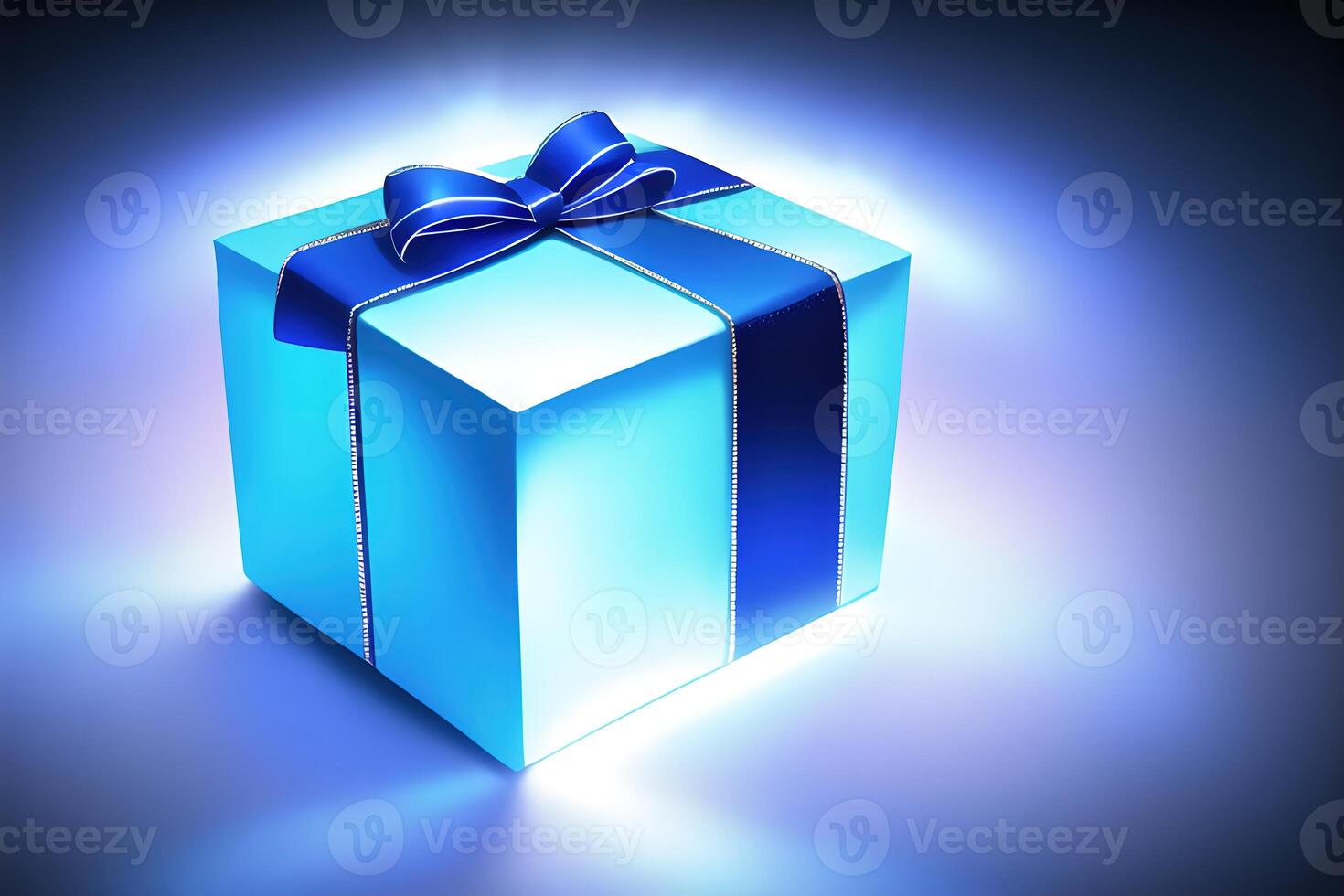 realistic gift box with magical shining light by photo