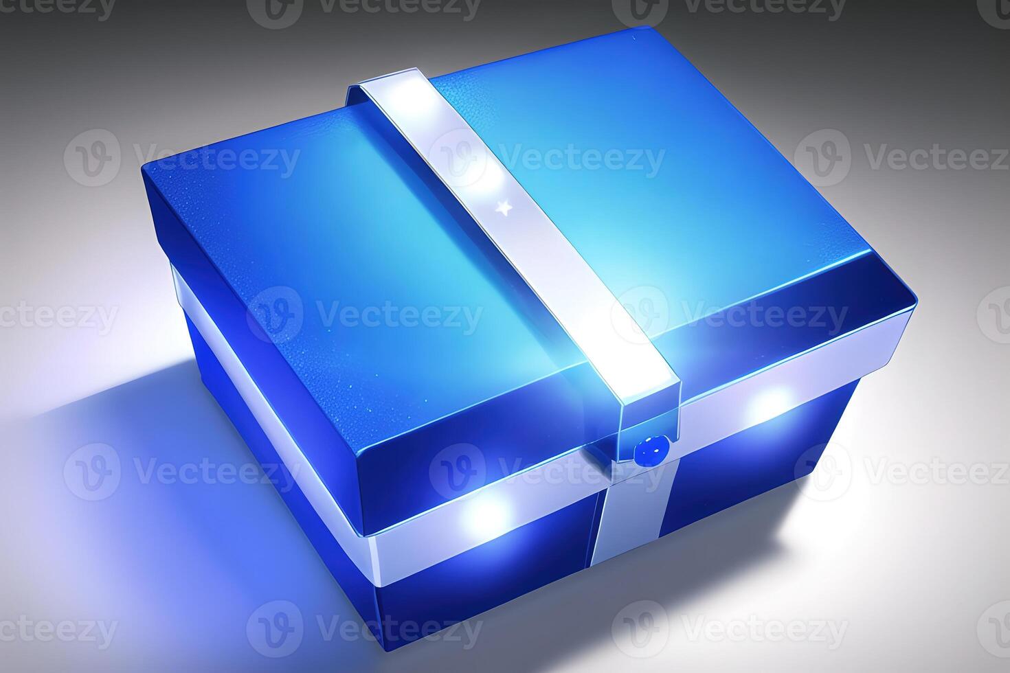 realistic gift box with magical shining light by photo