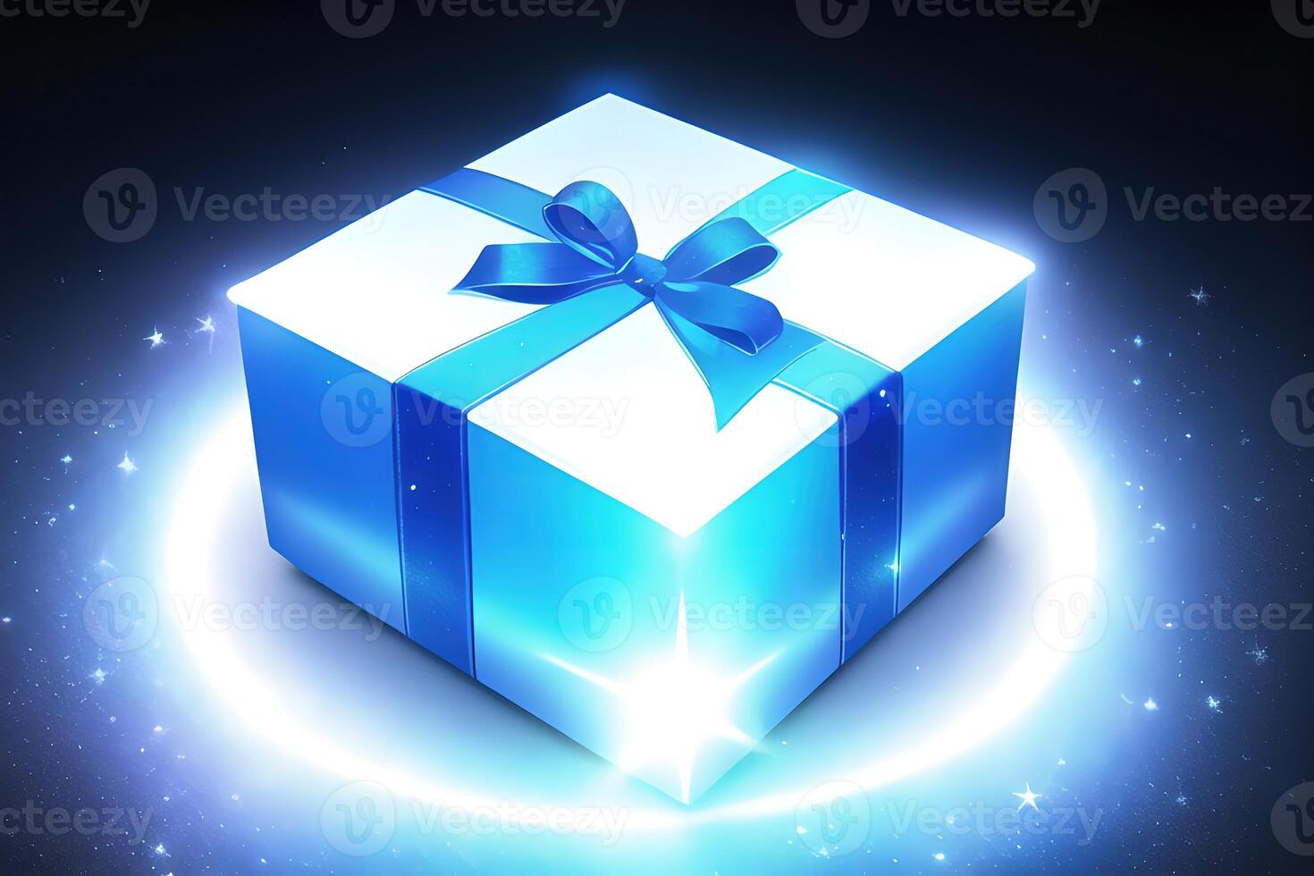realistic gift box with magical shining light by photo