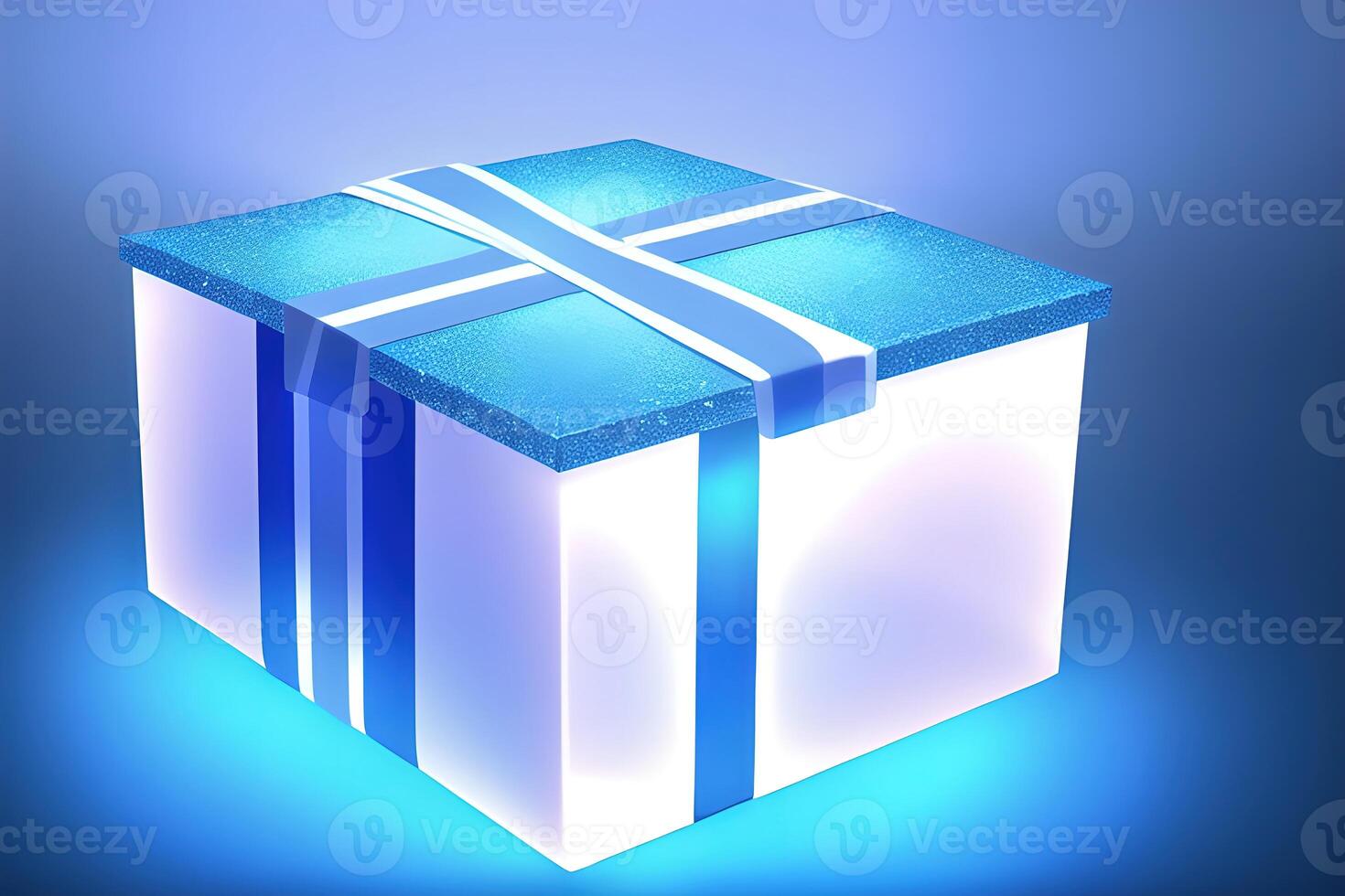 realistic gift box with magical shining light by photo