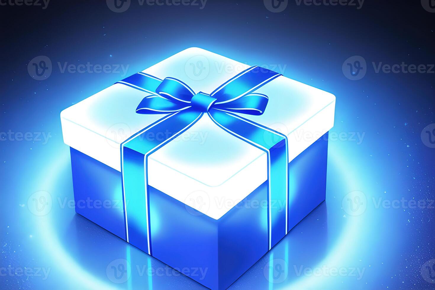 realistic gift box with magical shining light by photo