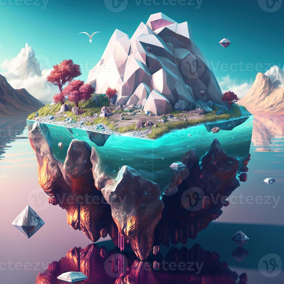 harvesting mana crystals on a floating island by photo