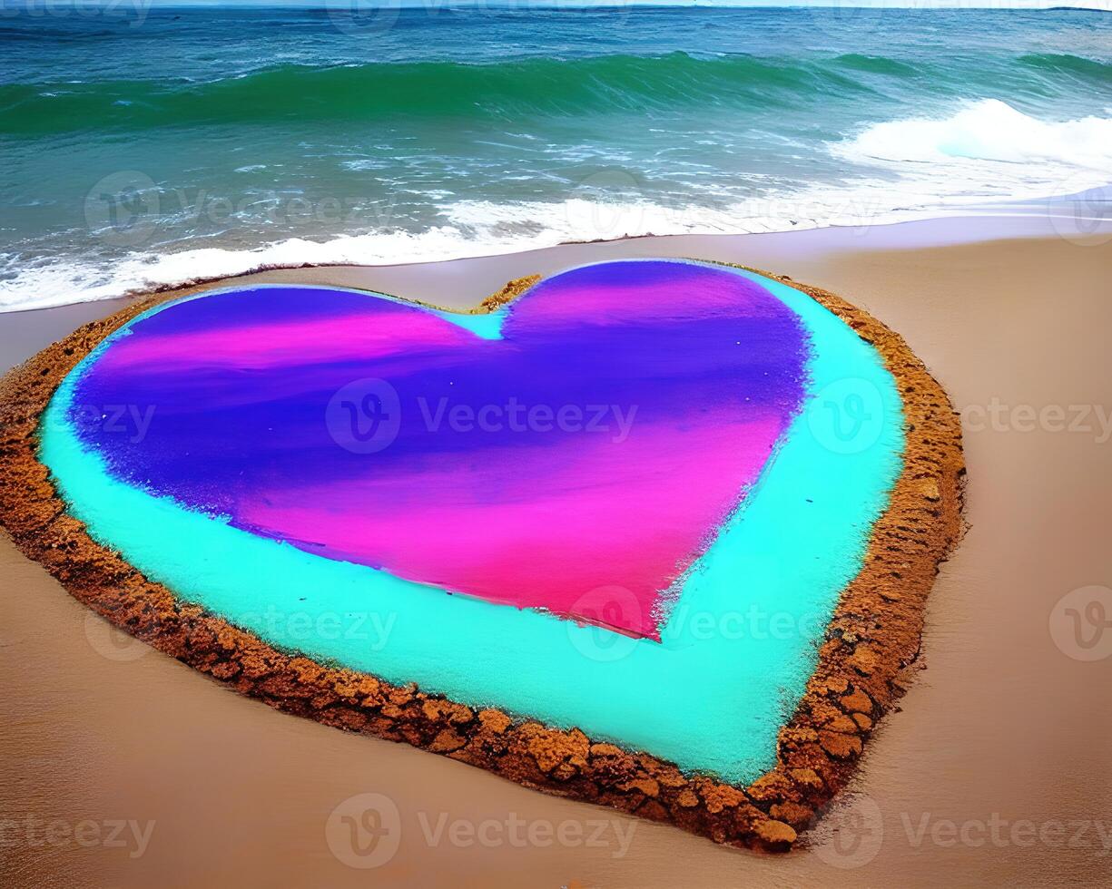 heart made out of rocks on a beach by photo