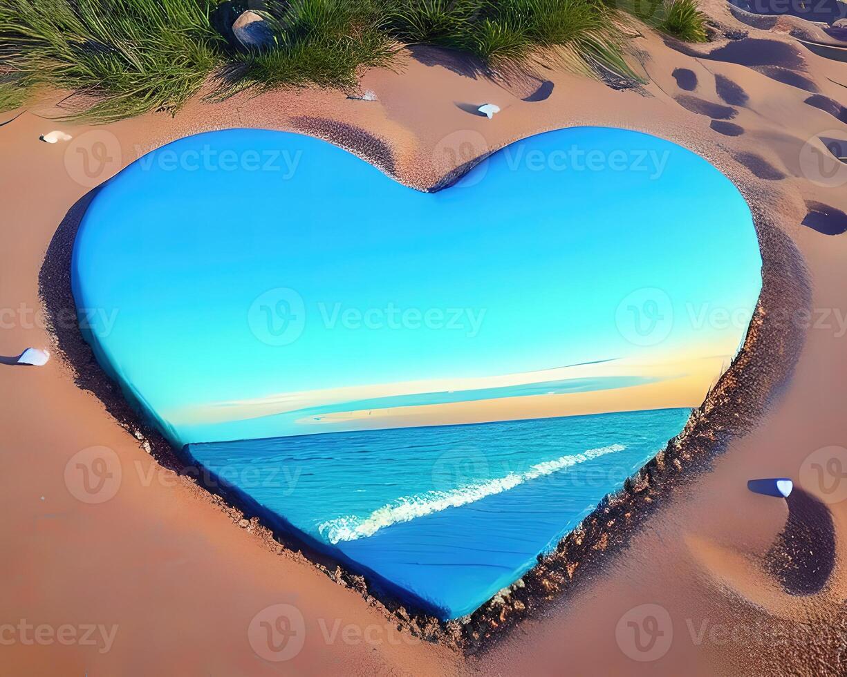 corazón hecho fuera de rocas en un playa por ai generado foto