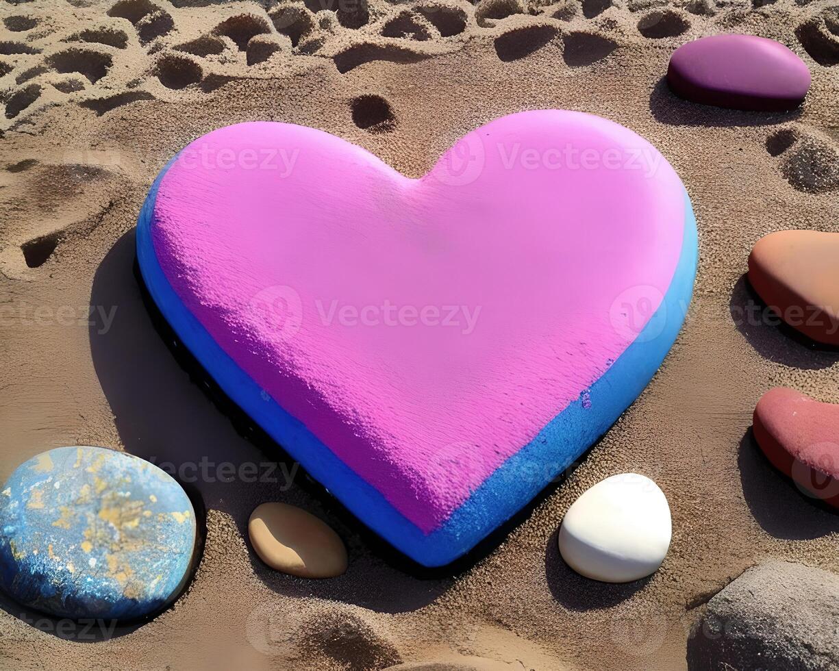 heart made out of rocks on a beach by photo