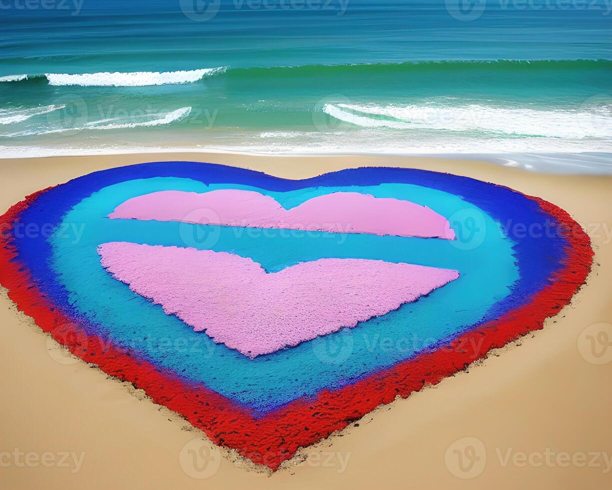 heart made out of rocks on a beach by photo