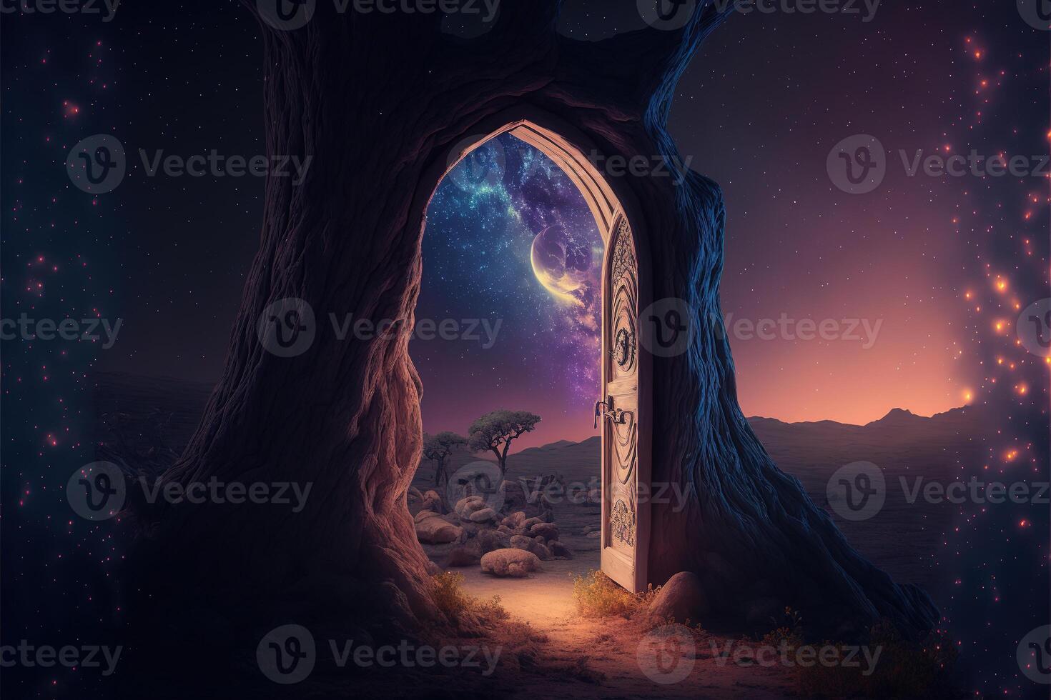 Fantasy nighttime scene future with abstract island moonlight by photo