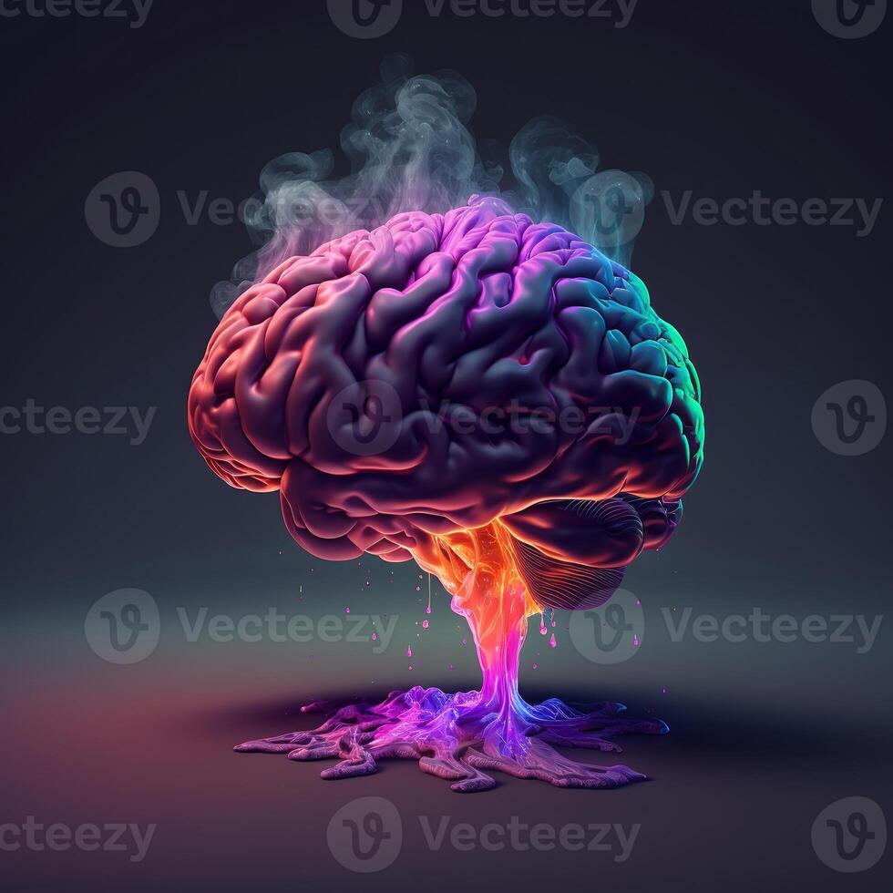 floating brain rgb neon smoke background by photo