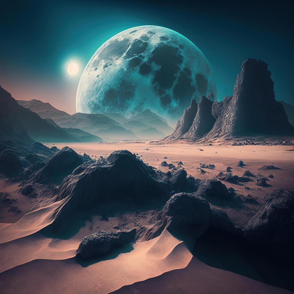 futurista paisaje lunar por ai generado foto