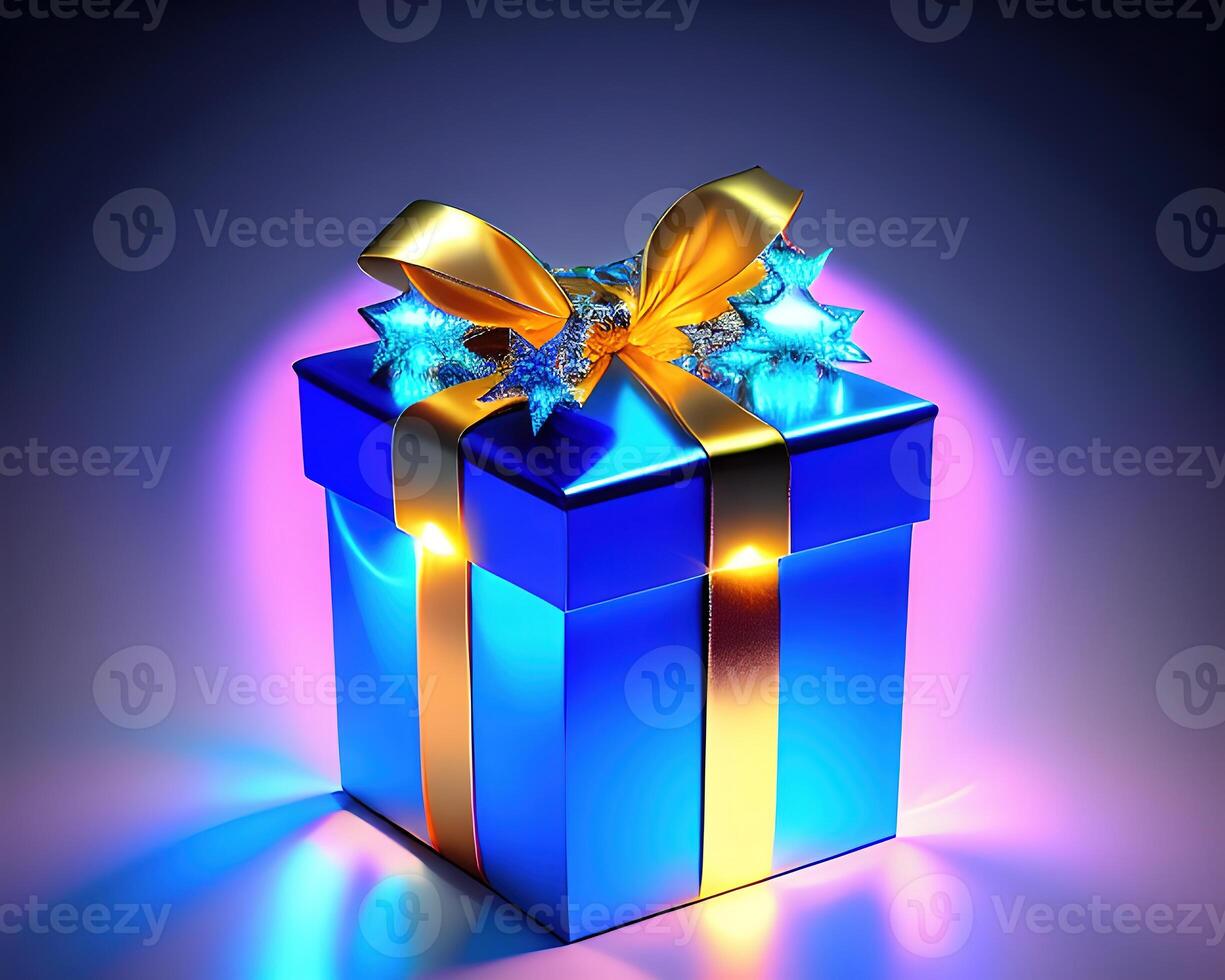 gift box with magical shining light by photo