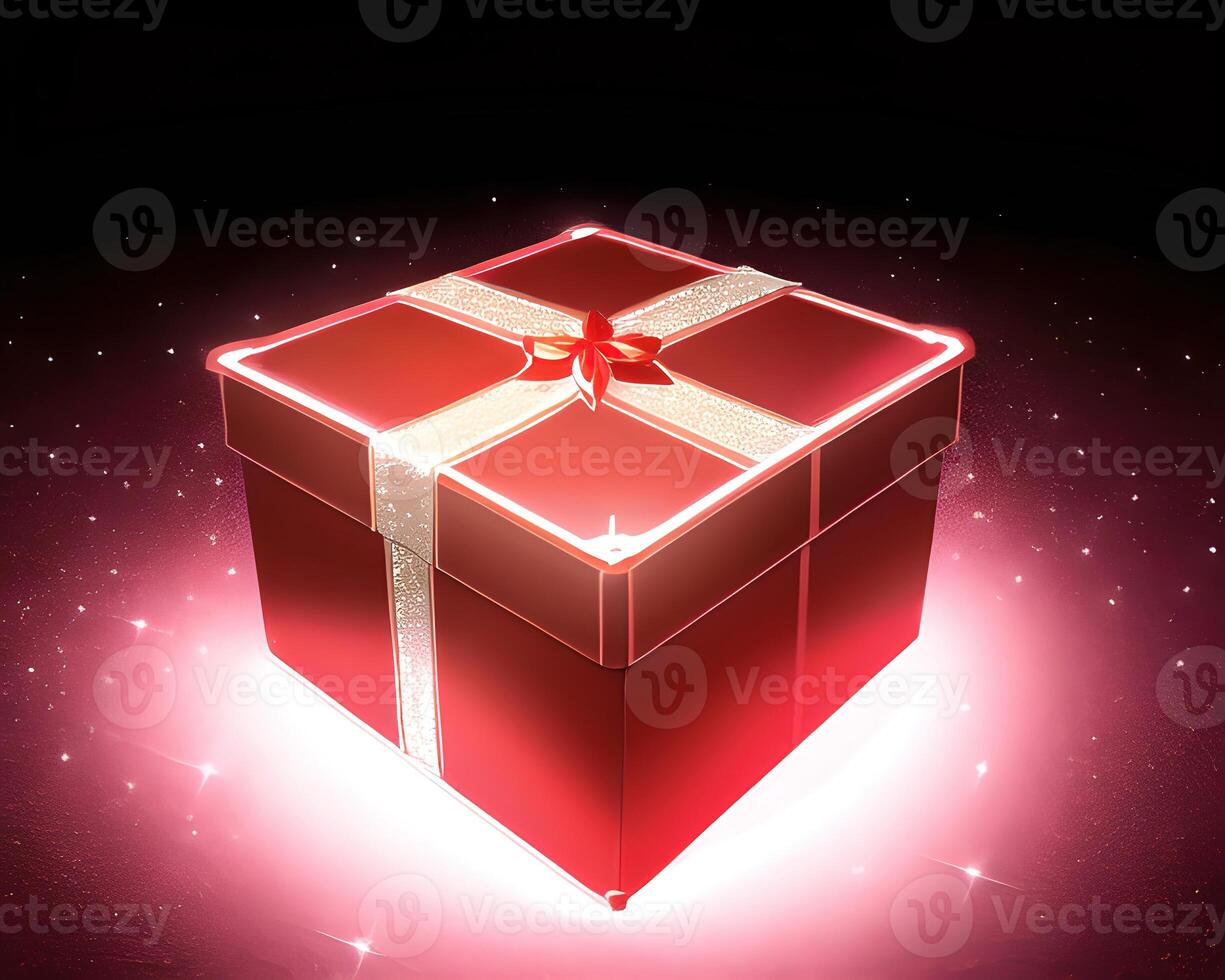 gift box with magical shining light by photo