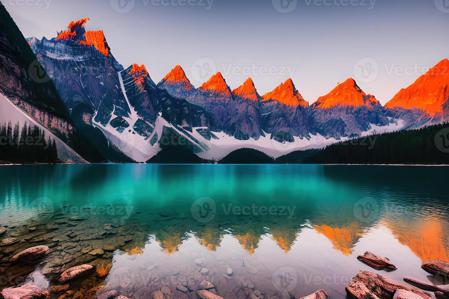 braies lago con seekofel montar en antecedentes por ai generado foto