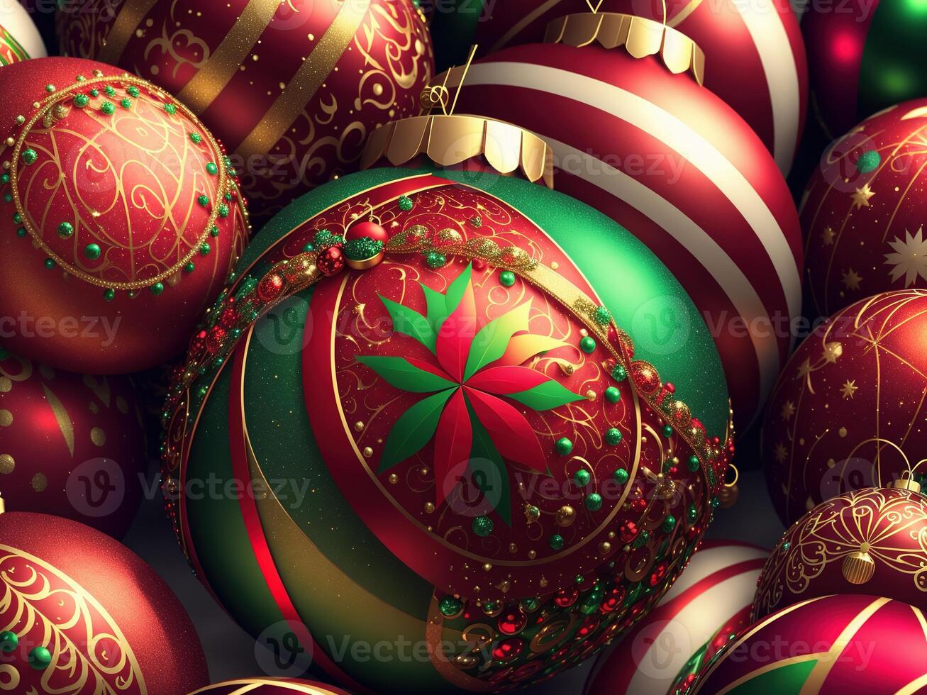 christmas balls with complex ornaments closeup by photo