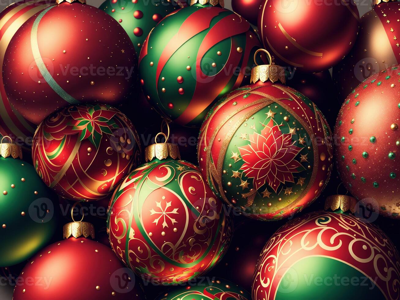 christmas balls with complex ornaments closeup by photo