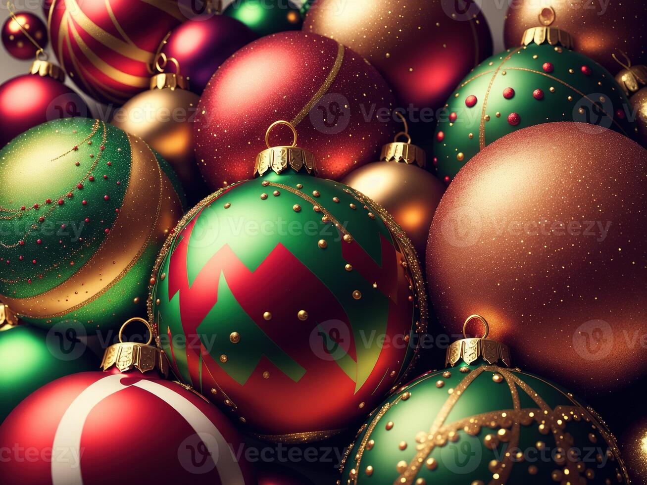 christmas balls with complex ornaments closeup by photo