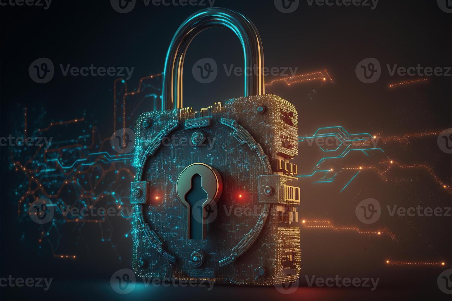 Digital Lock on Technology Network Data Protection Background by photo