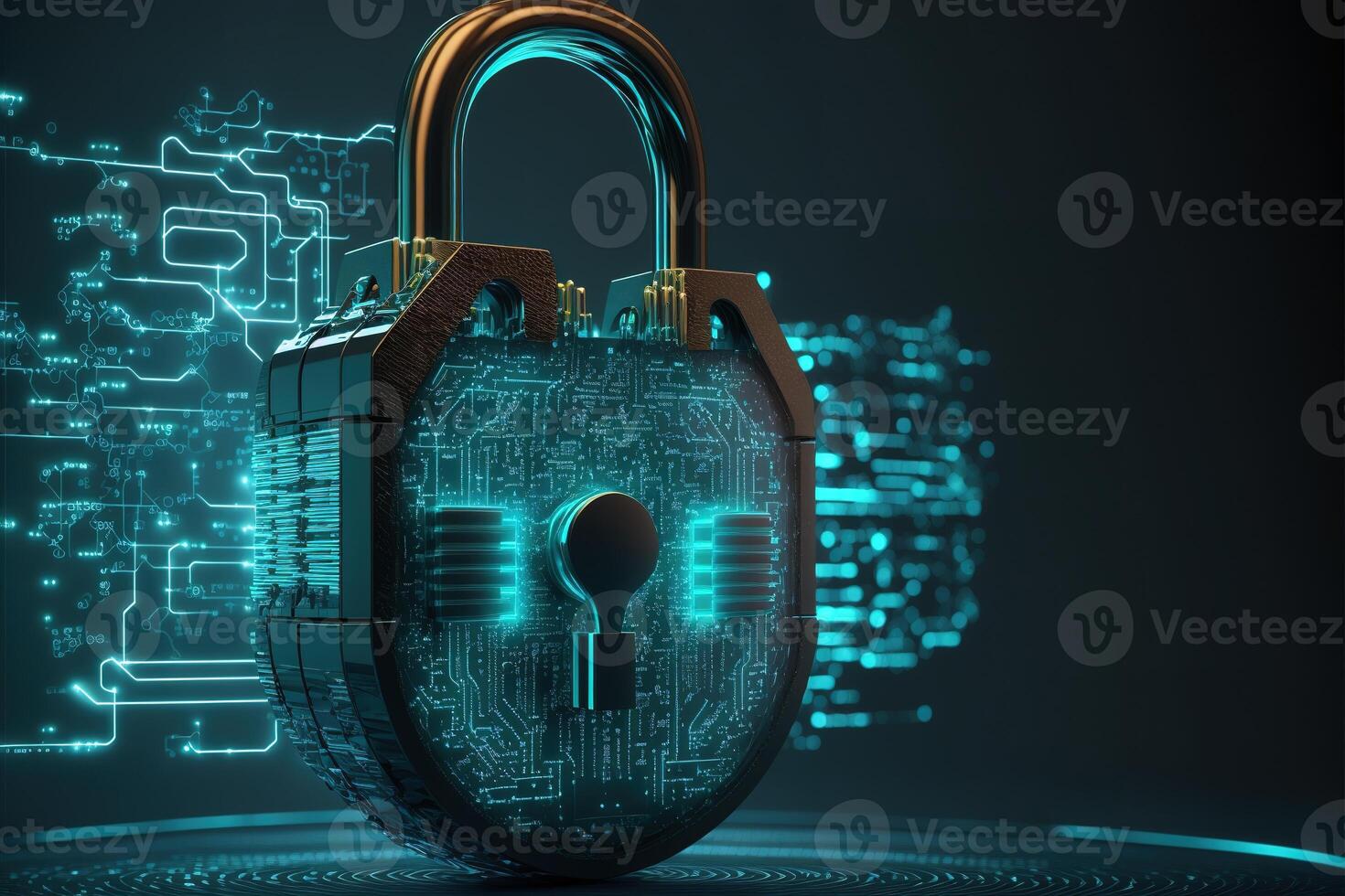 Digital Lock on Technology Network Data Protection Background by photo